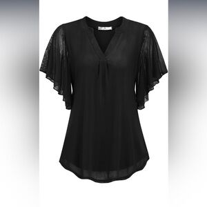 Plus Size Womens Ruffle Short Sleeve V Neck Blouse